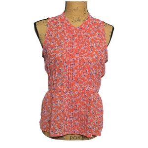 Frenchi Sleeveless Pleated Front Button Down Blouse Sz Medium Coral Floral Print